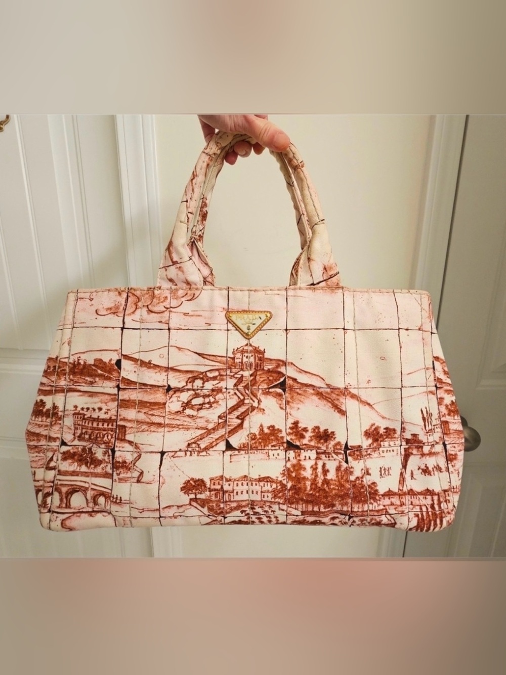Prada Stampata Canapa Canvas Tote